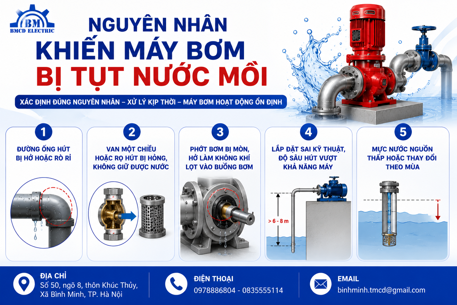 Nguyên nhân khiến máy bơm bị tụt nước mồi