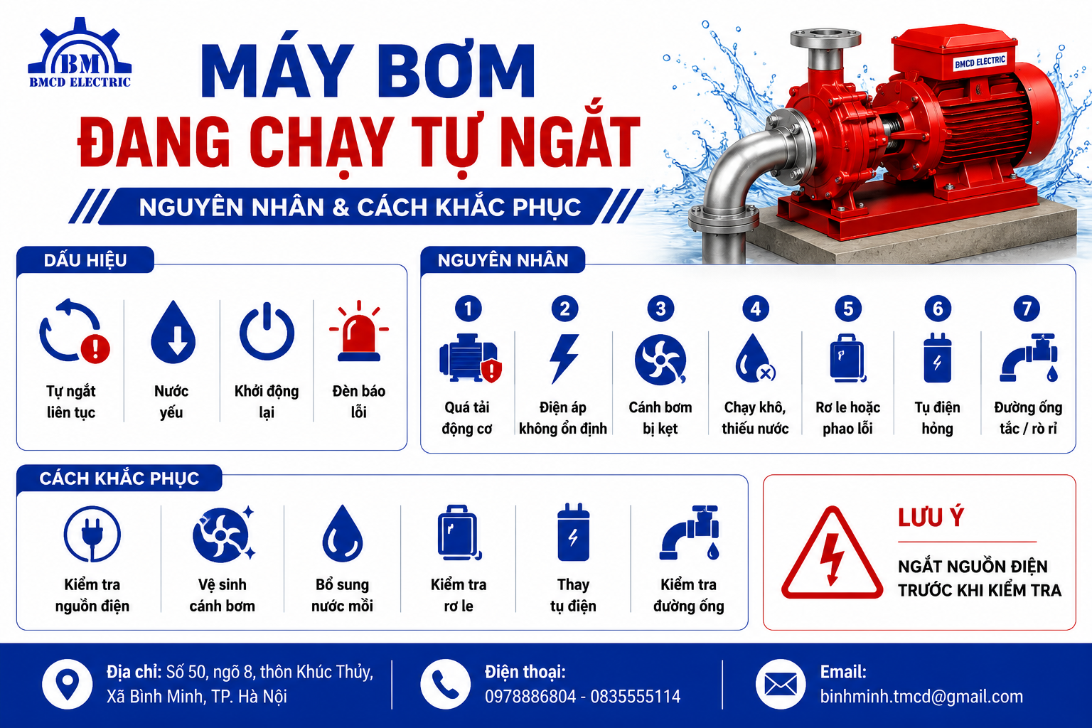Máy bơm đang chạy tự ngắt