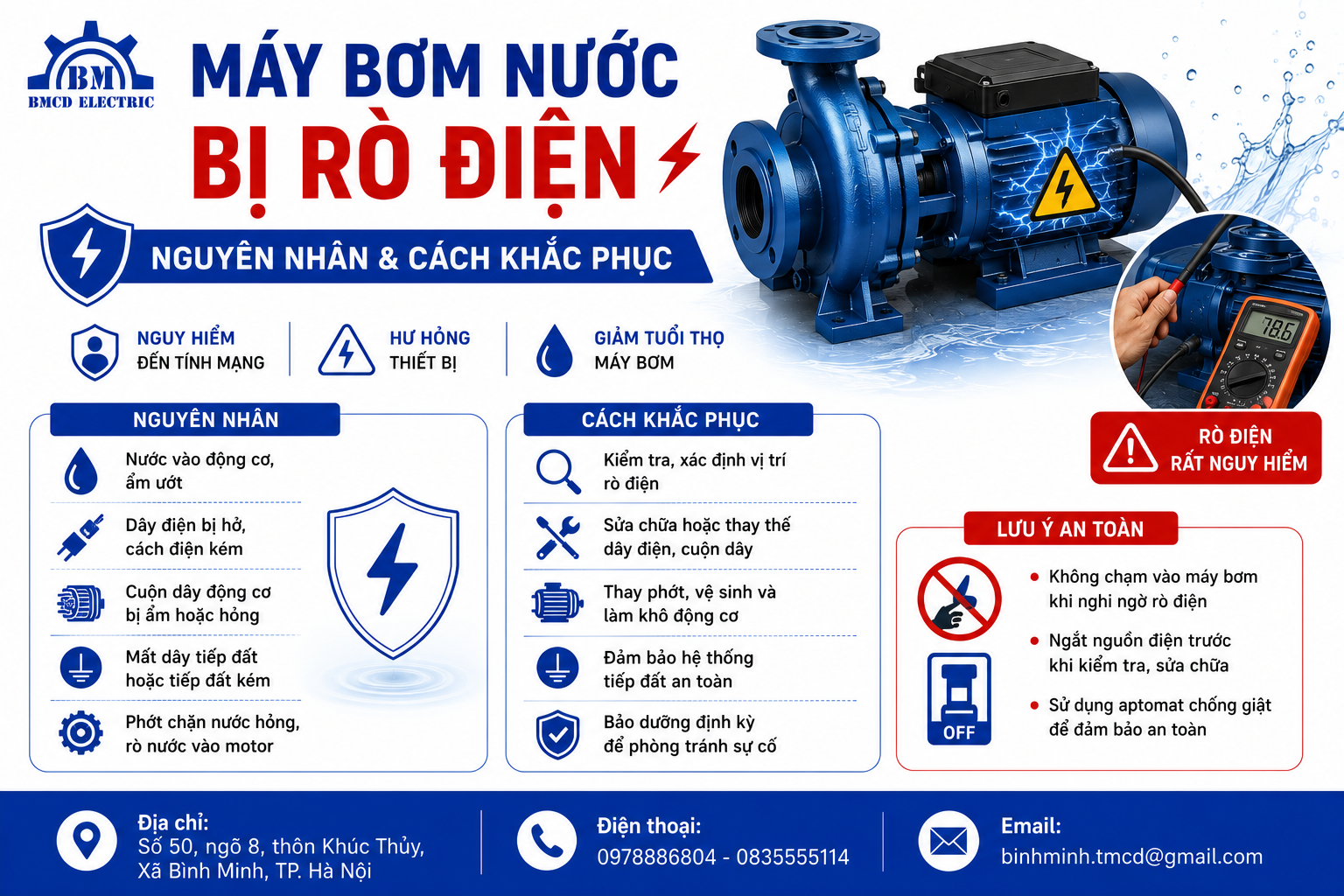 Máy bơm nước bị rò điện