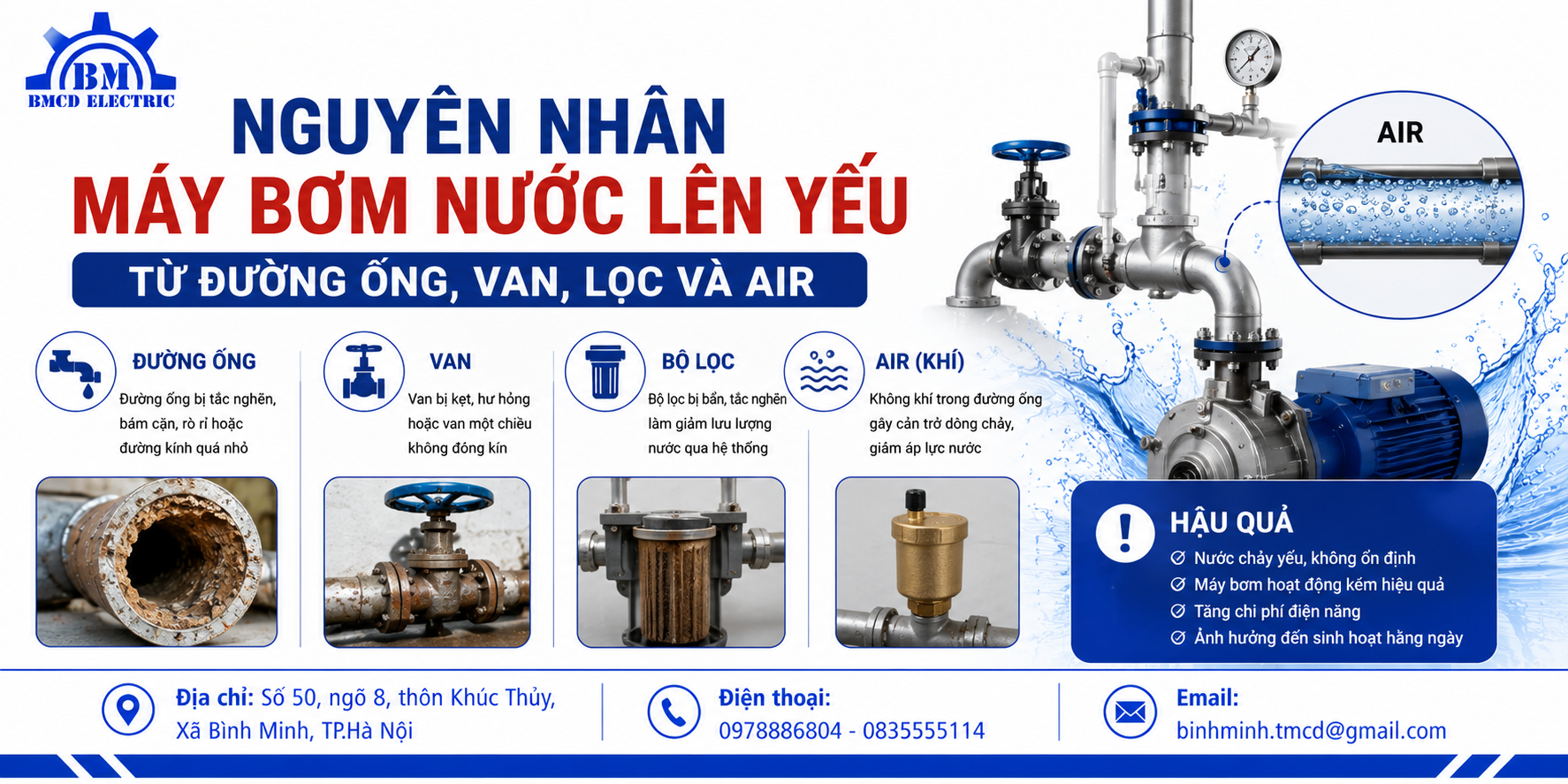 Nguyên nhân từ đường ống, van, lọc và air