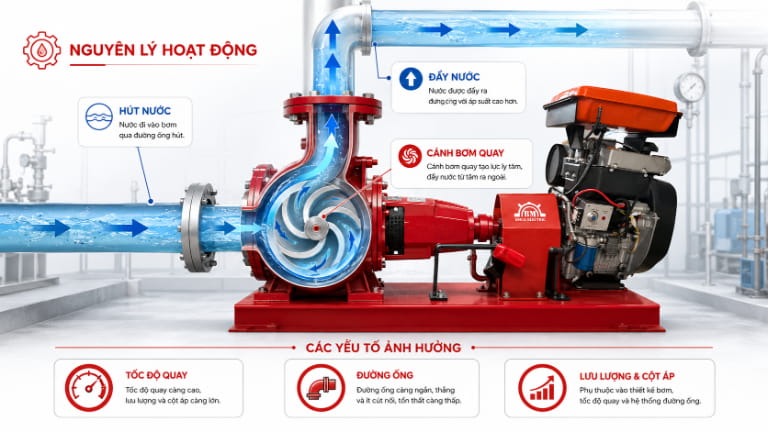 Nguyên lý hoạt động của máy bơm công nghiệp