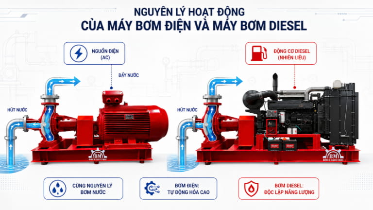 Nguyên lý hoạt động của máy bơm điện và máy bơm diesel