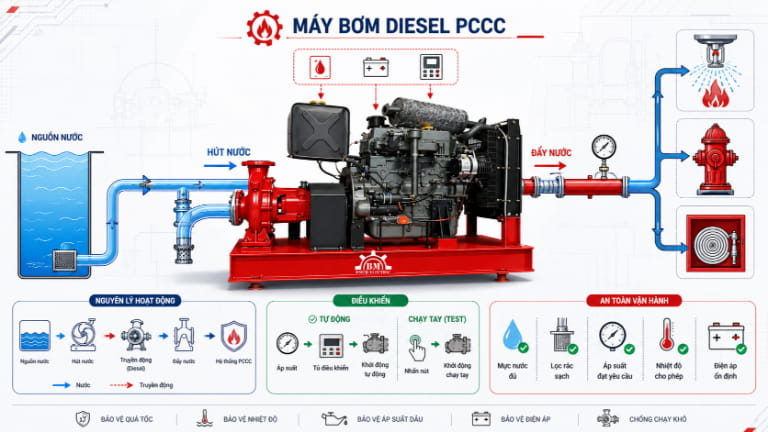 Nguyên lý hoạt động của máy bơm diesel trong PCCC